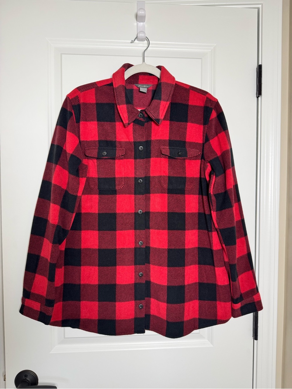 Eddie Bauer Women’s Red and Black Buffalo Plaid Button-Down Shirt Jacket